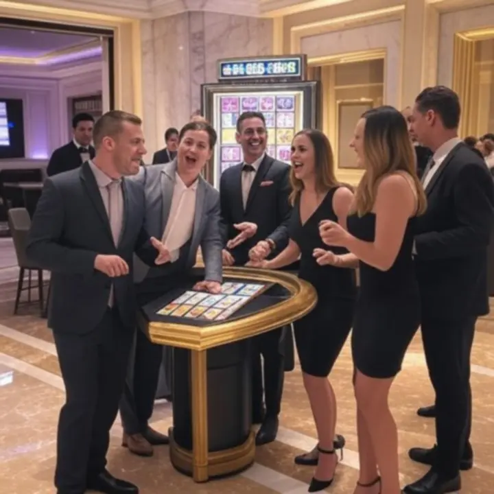 LuxVille jackpot casino event with bright lights and gaming excitement