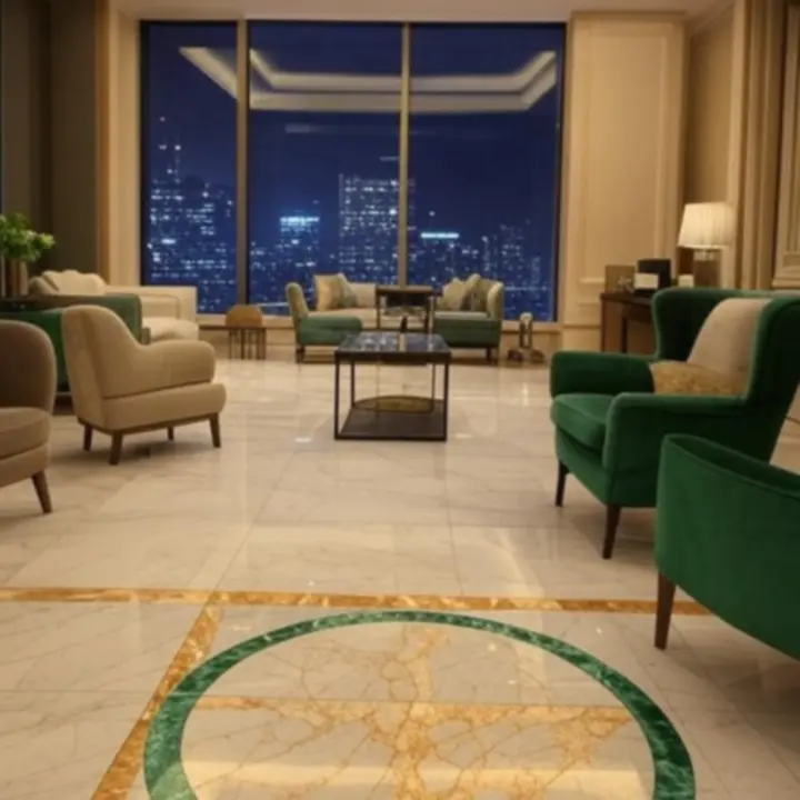 Cinematic LuxViille suite with panoramic city view at night