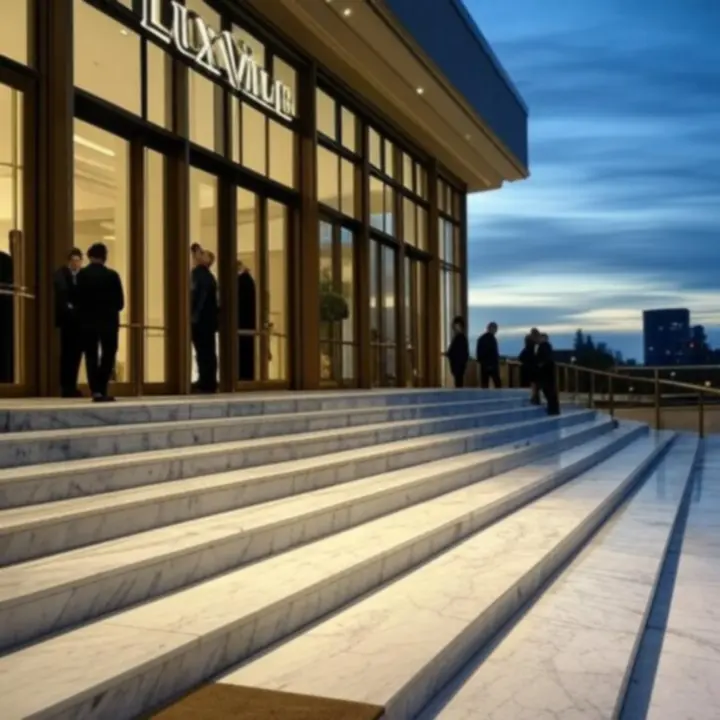 LuxViille iconic casino hotel exterior with illuminated signage and grand arrival court