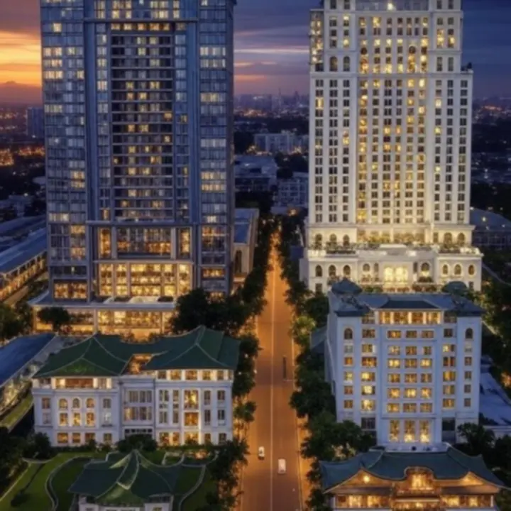 Collage of LuxVille casino hotels across global city skylines