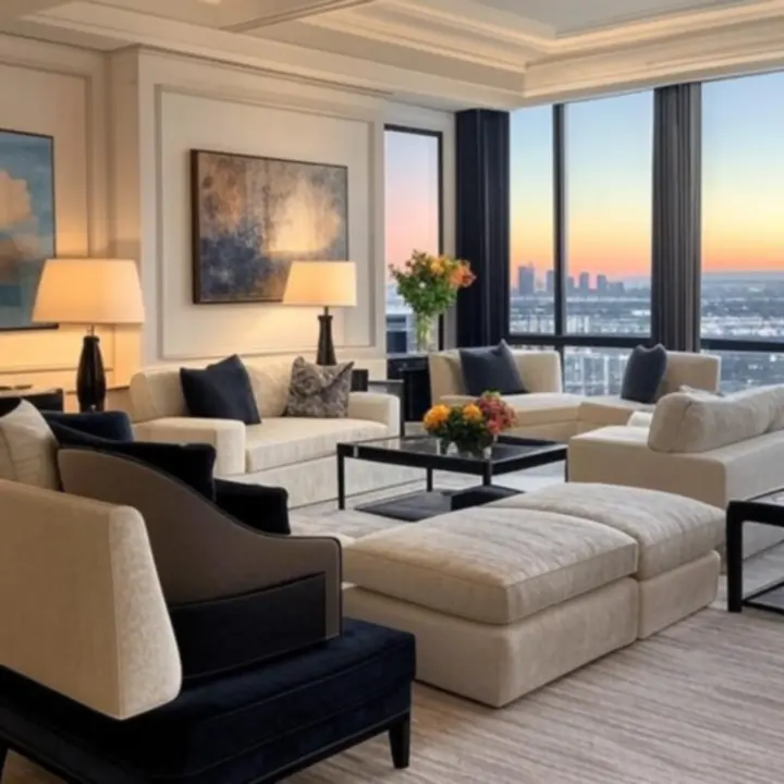 LuxVille suite interior with sophisticated, artful design