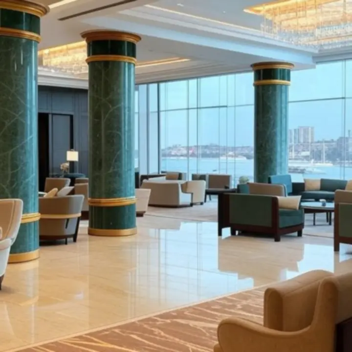 LuxVille Sydney lobby with sculptural lighting and harbor-inspired design